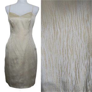 Vtg AJ Bari White Gold Animal Print Cocktail Dress